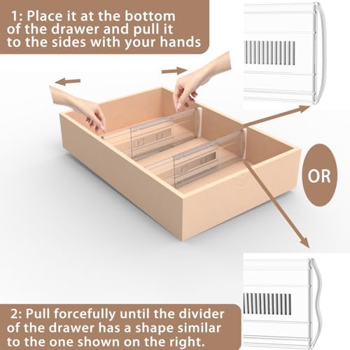 4 Pack 5" High Clear Adjustable Drawer Dividers, Expandable 13-21"