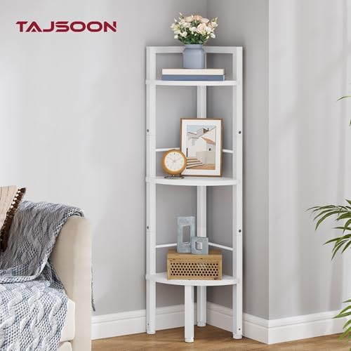Tajsoon Small Corner Shelf Stand 3 Tier 39.5" with Metal Frame, White