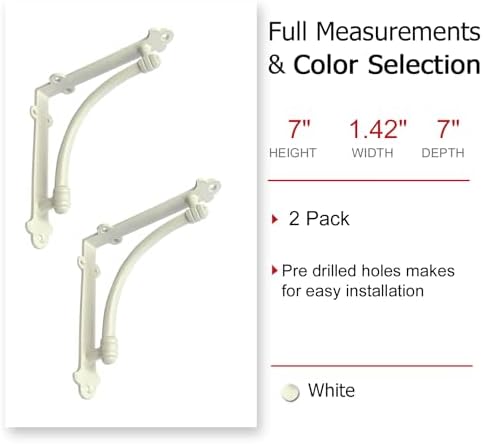 NACH Decorative Shelf Brackets, 2 Pack of 7 x 1.5 x 7 inch White Cast Iron Shelf Brackets - Decorative Brackets White - 