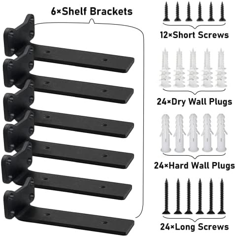 Shelf Brackets Heavy Duty Industrial L Shelf Bracket - 0.2 Inch Thick Premium Solid Steel Shelf Supports, Black Rustic W