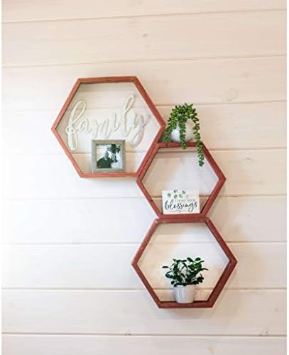 BARNWOODUSA Hexagon Floating Shelves Set of 3 Rustic Farmhouse Reclaimed Wo