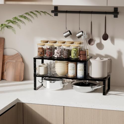Expandable Spice Rack & Kitchen Cabinet Organizer - Stackable, Adjustable Shelves for Cabinets, Countertops, Cupboards &