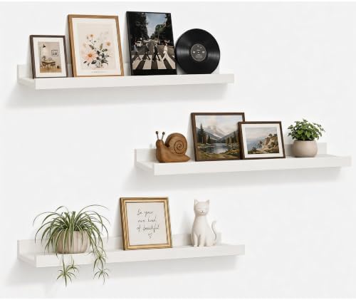 24inch Long Floating Shelves for Wall Decor, 3-Set Shelves with Lip, White