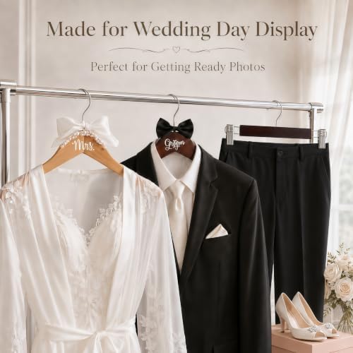 3 Piece Bride and Groom Hangers, Wooden Formalwear Display Set
