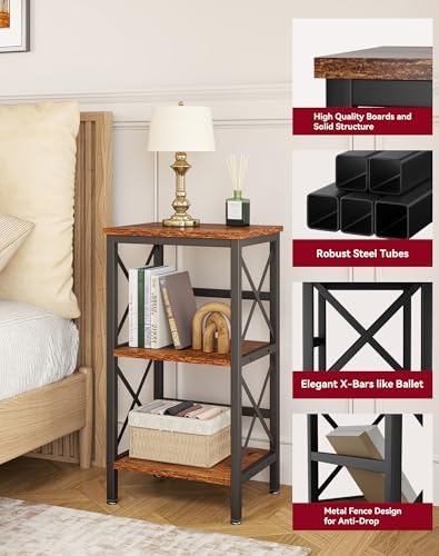 YMYNY Bookcase, Narrow Bookshelf, Large Capacity, Rustic Brown HST008H