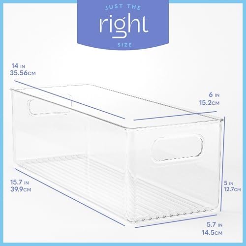 Plastic Food Storage 2 Pack Clear Container Bin with Handles for Organizing Kitchen, Pantry, Fridge, Freezer, Pantry, Ba