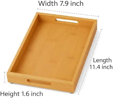 Perfume Plate Tray with Handle - Natural Bamboo Wood Display Tray for Dresser, Coffee Table, or Bathroom, 11.4x7.9 Inche