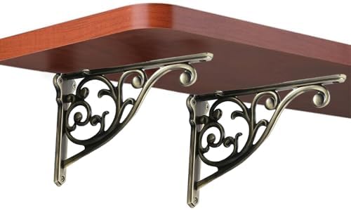 Heavy Duty Solid Stand,5 Inch 4 Pack Brushed Antique Brass,Right Angle Wall Panel Support Bracket,Decorative Shelf Brack