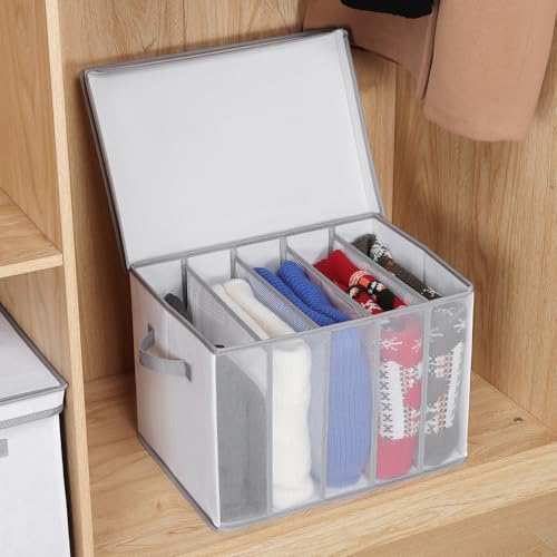 Univivi Large Size Sweater Organizer for Closet, 5 Grids, 2 Pack