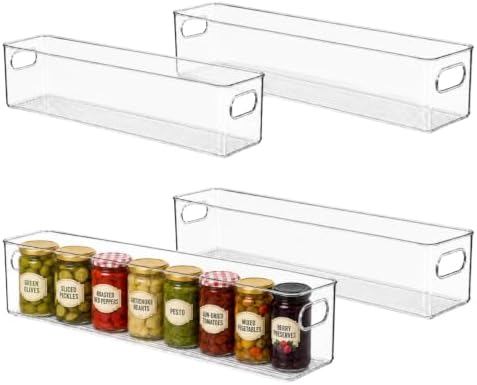 primebox Plastic Food Storage 4 Pack Clear Container Bin with Handles for Organizing Kitchen, Pantry, Refrigerator, Free
