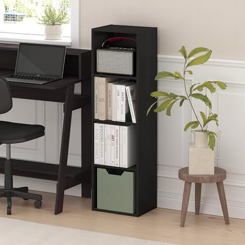 Furinno PASIR Book Shelf, 4-Tier Bookcase, Modern Standing Bookshelf, Open Storage Shelf, 9 x 12 x 42 Inches, for Home O