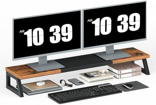 HOOBRO Dual Monitor Stand Riser, 39 Inch Large Computer Monitor Stand for 2 Monitors, Computer Monitor Riser, Desk Shelf