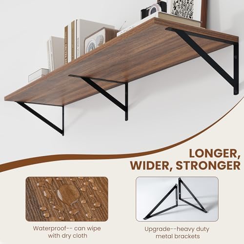 Heimlove 44W x 12D Deep Floating Shelves Set of 2 Walnut