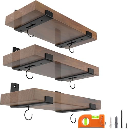 LEOPO 6 Pack 10 Inch Floating Shelf Bracket with Hook, 1/5 Inch Thick