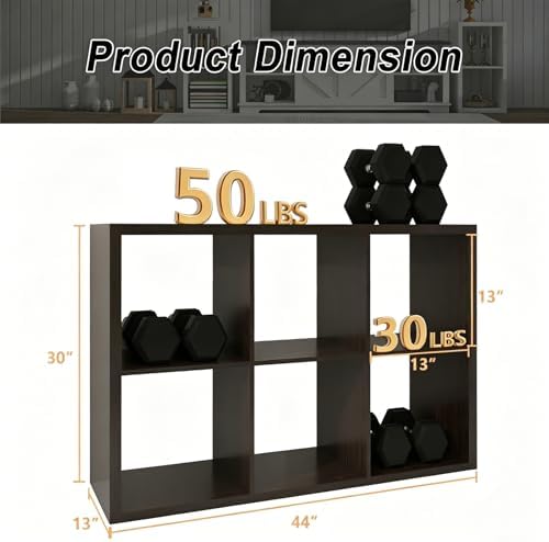 6 Cube Storage Organizer Shelf, Chocolate Color 13in