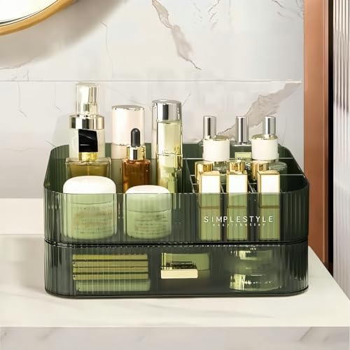Makeup Organizer for Vanity, Large Desk Organizer with Stackable Drawer for Cosmetics, Skincare, Lipsticks, Eyeshadow Pa