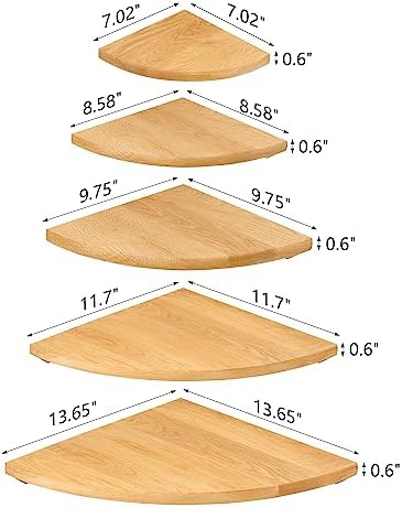 Oak Corner Shelf 10 inches Natural Wood Floating Corner Shelves Round End Wall Mounted Display Shelf Corner Plant Stand 