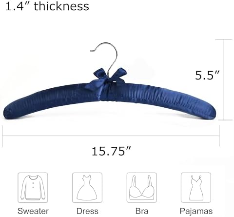Blue Satin Padded Sweater Hangers 10 Pack, Blouse Hanger with Thick & Soft Foam for Bridal Wedding Dress Lingerie, Smoot