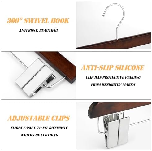 DoubleFill 2 Pcs Kilt Hanger 20 Inches Wooden Duty Skirt Hangers with 4 Clips for Closet (Nut Brown)
