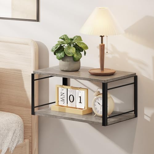 Floating Nightstand, Wood Bedside Shelf Wall Mounted Nightstand, Floating Bedside Table Wall Shelf for Bedroom, Living R