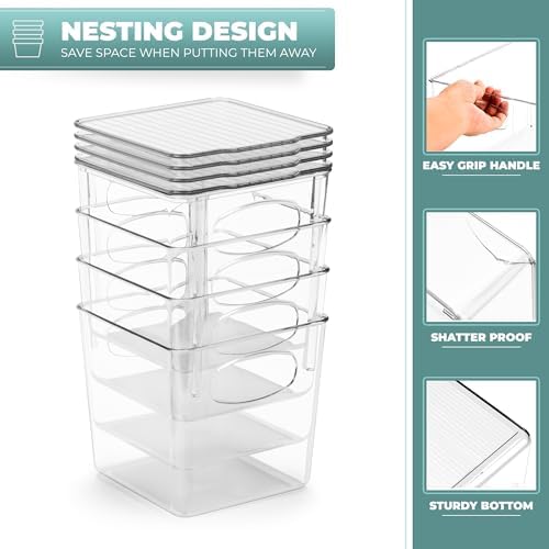 Sorbus Small Plastic Storage Bins (4 Pack) – Clear Bins for Kitchen, Pantry, Fridge, Cabinet, and Refrigerator – Stackab