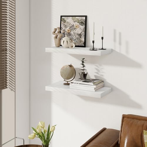 White Floating Shelves 22.5 Inch Long, 8 Inch Deep Floating Shelf Wall Mounted, Rustic Wood Bathroom Shelves for Storage