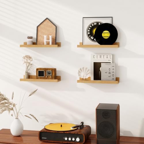 Dreamland Picture Ledge Shelf for Wall, Floating Shelves Set of 2,16 inch Long Floating Shelves with Lip for Living Room,Bedroom,Bathroom,Kitchen,Oak