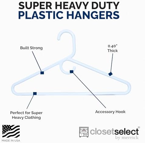 Super Heavy Duty Plastic Hangers, Made in USA, White Super Heavy Weight Hanger, 24 Pack