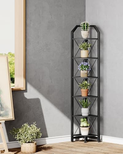 CHOEZON 6-Tier Corner Shelf, Industrial Corner Bookshelf, 71.2" Display Storage Stand, Plant Stand Display Shelf, Tall B