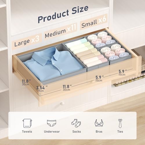 DIMJ Drawer Organizer Clothes Storage - 20 Pack Baby Dresser Organizer for Nursery, Foldable Closet Drawer Organizer Bins for Bedroom Organization, Fabric Storage Dividers for Socks, Underwears, Bras