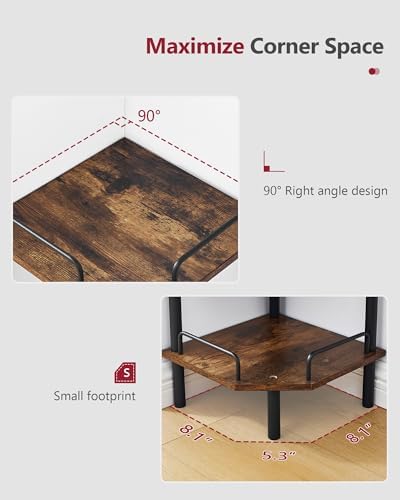 Tajsoon 5 Tier Corner Shelf Stand, Small Corner Table, Rustic Brown