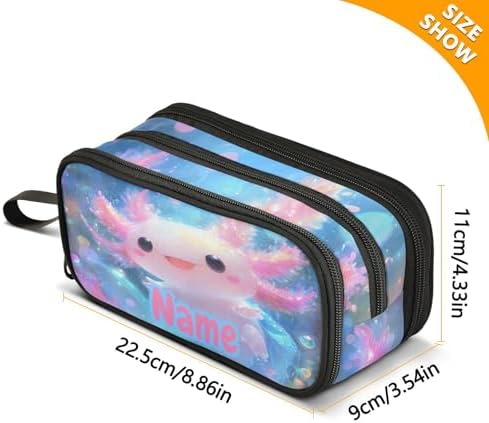 Custom Shiny Axolotl Pencil Case Box Boys Girls Personalized Name Large Pencil Pouch Stationery Pen Bag Organizer for Kids Adults School Office