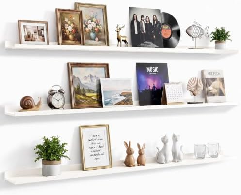 72inch Long Floating Shelves for Wall Decor, 3-Set Shelves with Lip, White
