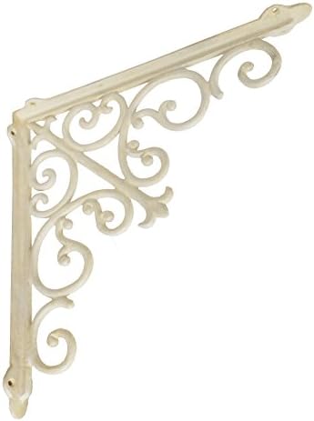NACH Decorative Shelf Brackets, 1 Pack of 15 x 2 x 15 inch, Antique White Cast Iron Wall Shelf Brackets - Decorative Boo