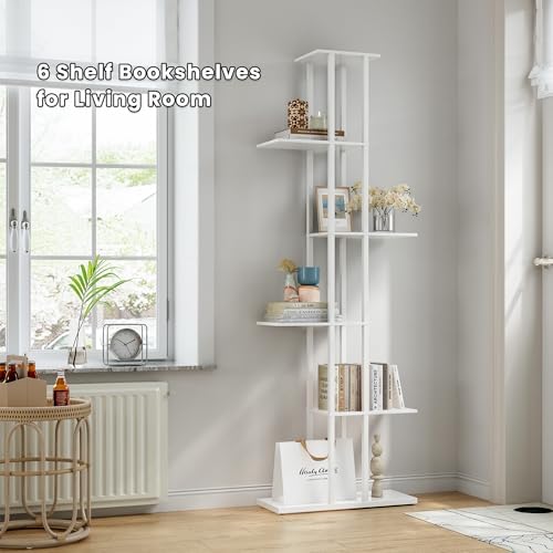 6 Tier Narrow Bookshelf, Tall Skinny Bookshelf, Slim Open Bookcase Corner