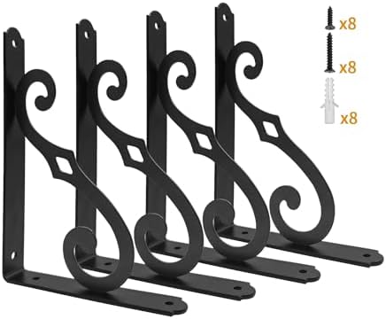 Yarssihha 5 Inch Decorative Shelf Brackets, 4 Pack Wall Mounted Metal Shelving Brackets, Heavy Duty Shelf Supports, Rust