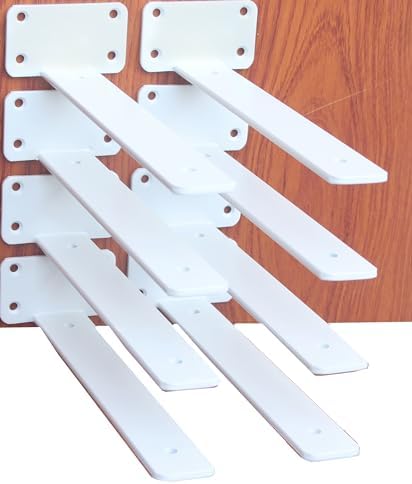 8 Pack - 14 inch White Hidden L Shelf Bracket (1/5 Inch Thicked) Iron Floating Shelf Brackets Rustic Industrial Metal Br