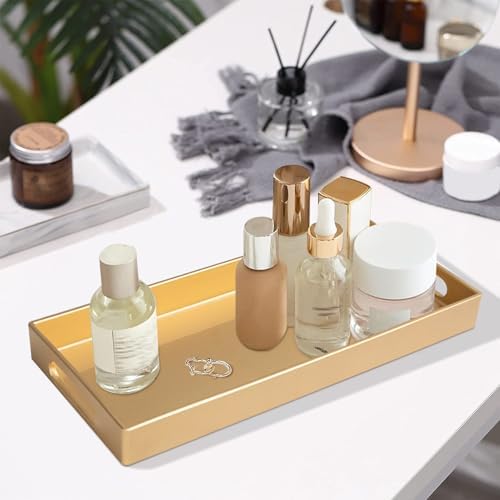 MAONAME Gold Vanity Tray Set of 2, Rectange Toilet Tank Trays with Handles