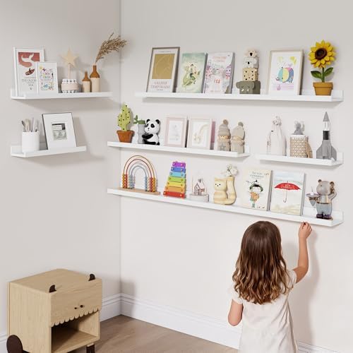Heimlove Picture Ledge Shelf,48 inch Long Floating Shelves for Wall Set of 2,White Picture Shelf with Lip for Wall Decor