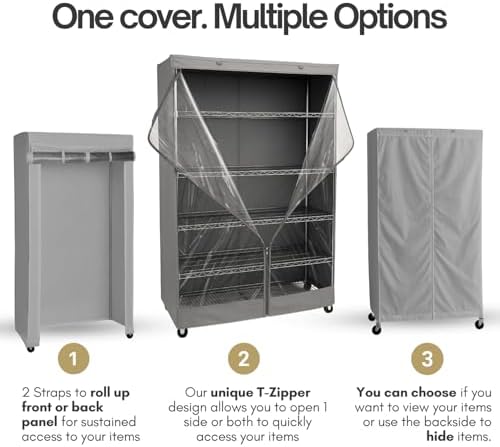 Formosa Covers Clear Front Wire Rack Shelf Cover 48"Wx18"Dx72"H Grey Fabric