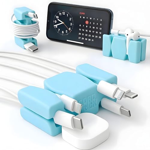 CordBrick 4PK Silicone & Steel Weighted Cord Holders for Bedside. Travel Phone Cable Organizers. Multiuse iPhone Accesso