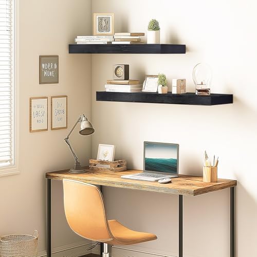Floating Shelves, 36 Inch Wall Mounted Shelves, Set of 2, Black
