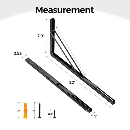 Matte Black Folding Shelf Brackets, 22 Inch, 2 Pack