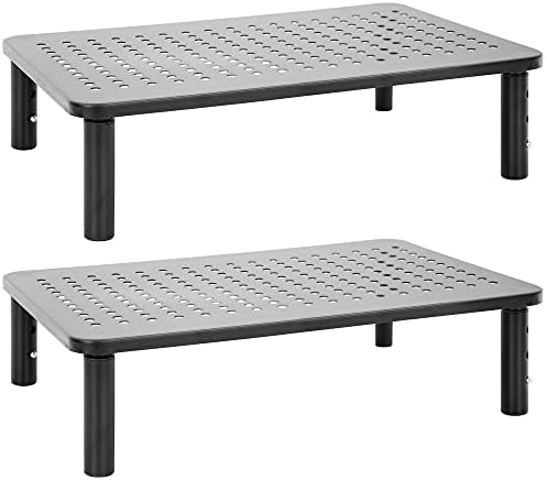 Mount-It! Metal Monitor Riser 2-Pack | Height Adjustable Computer Display and Laptop Stand for Desktop | Fits Up to 32" 