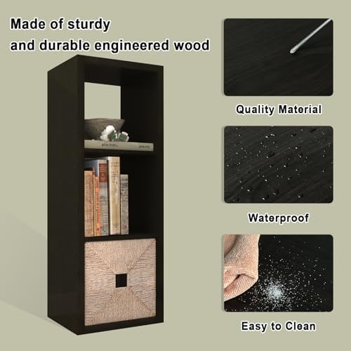 CTESNE【2026 Wooden Thick Frame 3 Cube Storage Organizer Shelf with Anti-Tipping Kits + Reversible Open Back Bookcase, Ho