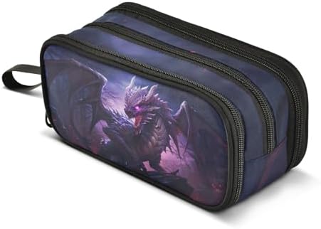 Dragon Purple Pencil Case Box Boys Girls Large Pencil Pouch with Zipper Compartments Big Capacity Stationery Pen Bag Organizer for Kids Teens Adults School