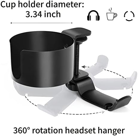 OOKUU 2 in 1 Desk Cup Holder with Headphone Hanger, Anti-Spill Cup Holder for Desk or Table, Easy to Install, Sturdy and Durable, Enough to Hold Coffee Mups, Water Bottles, Headphones (Pack of 2)