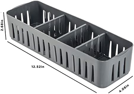 Simplify 2 Pack 4 Compartment Stackable Bin with Adjustable Dividers | Drawer Organizer | Storage Basket | Good for Office | Desk Supplies | Dorm |Bathroom | Accessories | Make Up | Grey