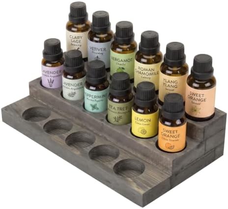 MyGift Gray Wood 3 Tier Essential Oil Display Stand, 17 Bottle Rack