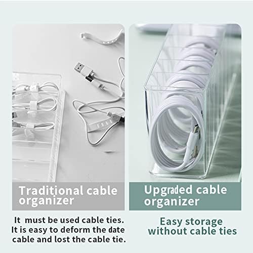 Cord Storage Organizer Box with Lid, Easy Organizer Without Cable Ties, Clear Electronics Organizer for Home Office Desk